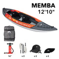 Aqua Marina MEMBA 12'10" Inflatable Touring Kayak – 1-2 Person, Drop-Stitch Floor, 396 lb Capacity, with Backpack
