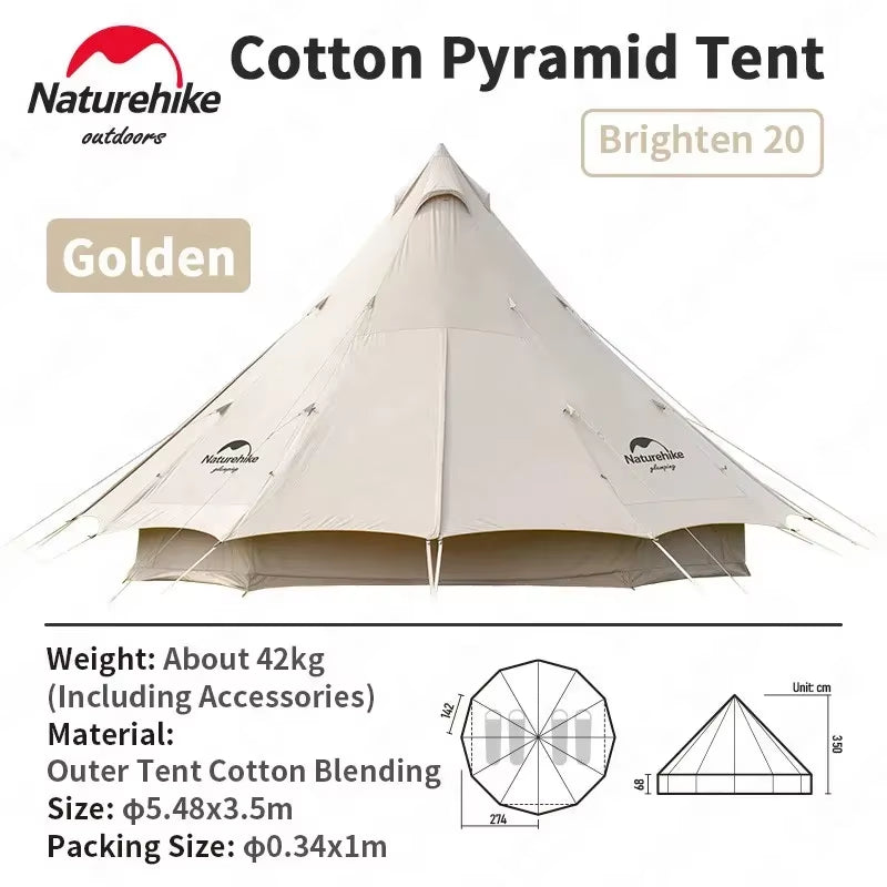 20㎡ Large Camping Tent Tribe Pyramid 3-4 Person Tent Outdoor Windproof Family Tent Luxury Sun Shelter - Brighten20