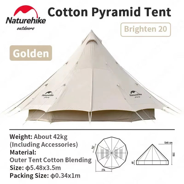 20㎡ Large Camping Tent Tribe Pyramid 3-4 Person Tent Outdoor Windproof Family Tent Luxury Sun Shelter - Brighten20
