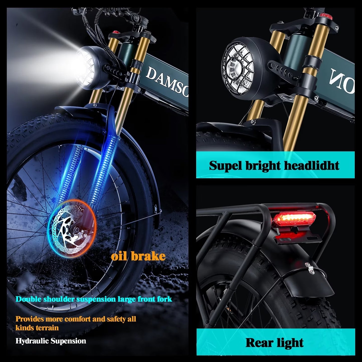Folding Electric Bike for Adult 26'', 1000W UL2849 48V 40Ah Removable Battery Fat Tire E-Mountain Bike up to 30MPH Long Range off Road Ebike Beach Snow Dual Hydraulic&Brakes Electric Bicycle