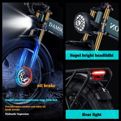 Folding Electric Bike for Adult 26'', 1000W UL2849 48V 40Ah Removable Battery Fat Tire E-Mountain Bike up to 30MPH Long Range off Road Ebike Beach Snow Dual Hydraulic&Brakes Electric Bicycle
