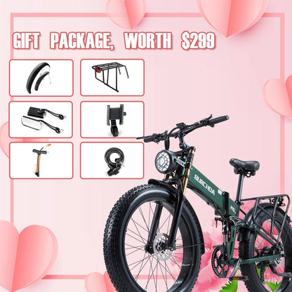Folding Electric Bike for Adult 26'', 1000W UL2849 48V 40Ah Removable Battery Fat Tire E-Mountain Bike up to 30MPH Long Range off Road Ebike Beach Snow Dual Hydraulic&Brakes Electric Bicycle