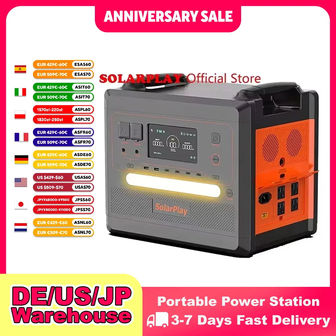 Portable Power Station 2500W/2300Wh Solar Generator with 4 AC Outlets (4800W Peak) Large Capacity Emergency Power