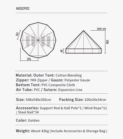 20㎡ Large Camping Tent Tribe Pyramid 3-4 Person Tent Outdoor Windproof Family Tent Luxury Sun Shelter - Brighten20