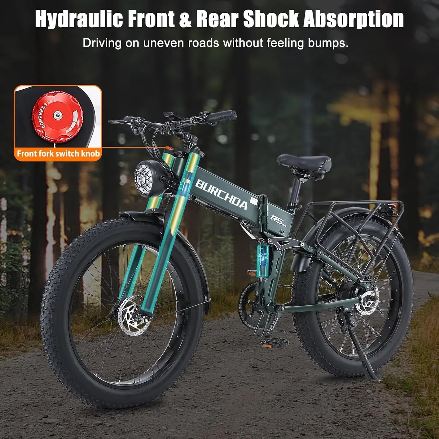 Folding Electric Bike for Adult 26'', 1000W UL2849 48V 40Ah Removable Battery Fat Tire E-Mountain Bike up to 30MPH Long Range off Road Ebike Beach Snow Dual Hydraulic&Brakes Electric Bicycle