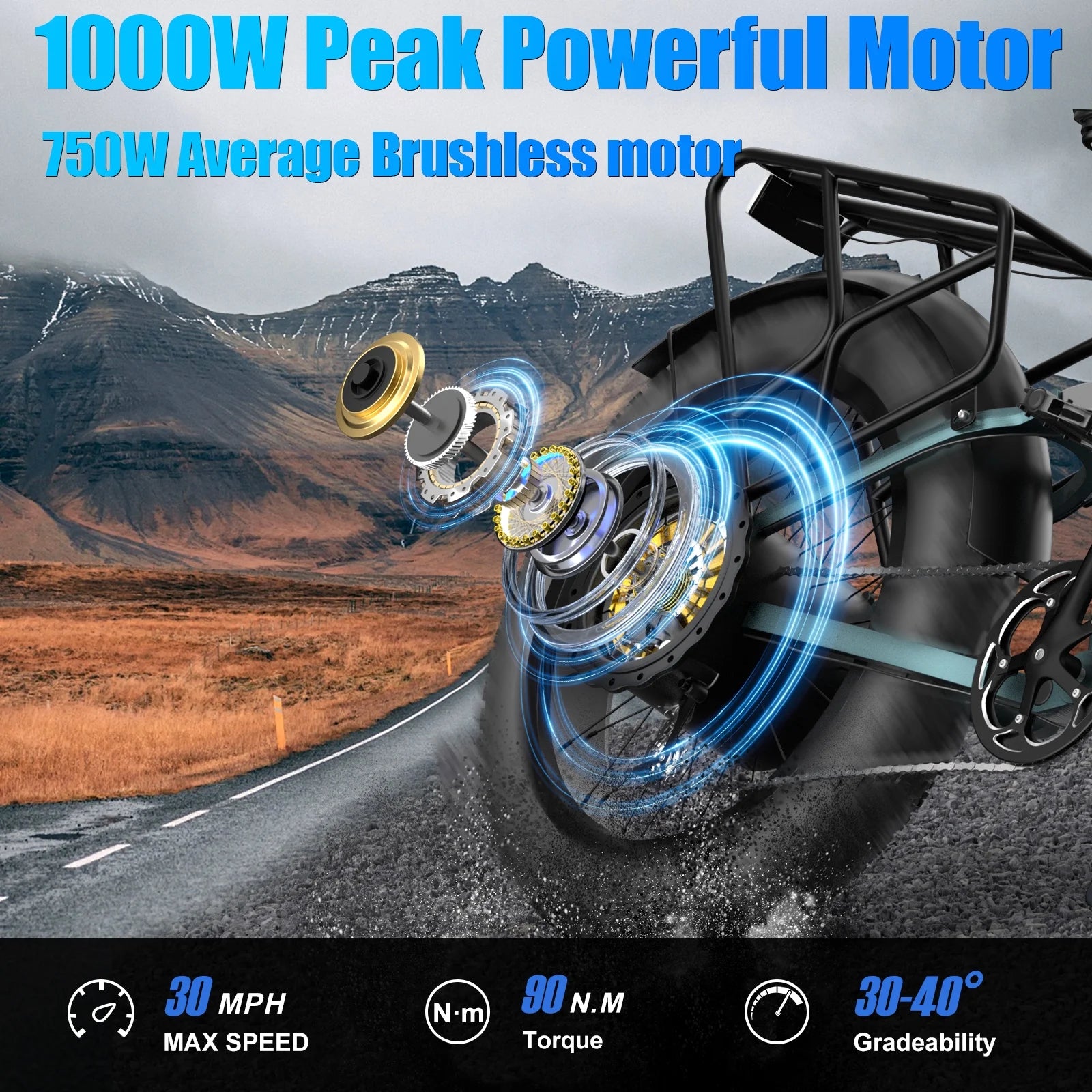 Folding Electric Bike for Adult 26'', 1000W UL2849 48V 40Ah Removable Battery Fat Tire E-Mountain Bike up to 30MPH Long Range off Road Ebike Beach Snow Dual Hydraulic&Brakes Electric Bicycle
