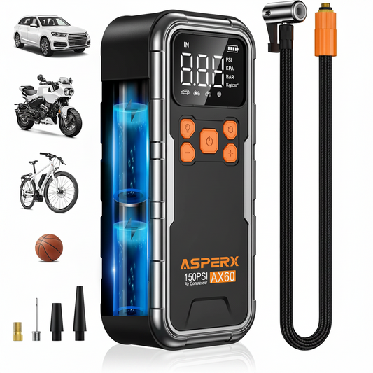 Tire Inflator Portable Air Compressor, 150PSI Cordless Air Pump for Car Tires, 3X Faster Air Inflator Tire Pump with Digital Pressure Gauge and Emergency LED Light for Motorcycle Bike Ball Car