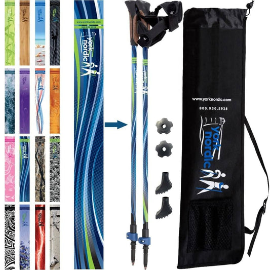 York Nordic Walking Poles – Cork Glove-Strap Nordic Grip, Flip Locks, 7075 Aluminum, Adjustable 32"–54" (Pair)