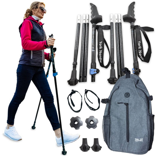 York Nordic Motivator Swift Connect Travel Walking Poles – Patented Stability Grip, Collapsible to 13.5", Fits 4'–7'